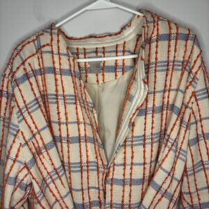CHICO'S Blazer with Belt Womens 3 (16) Orange Cream Blue Pockets